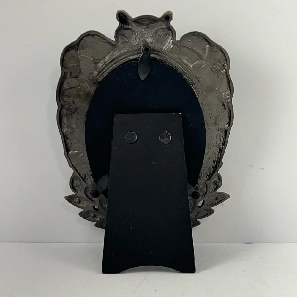 3/$30 Owl Antiqued Gold Enamel and Crystal 2.5 X 3.5 Oval Tabletop Frame